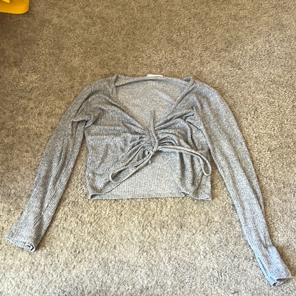 Grey runched tie up Top